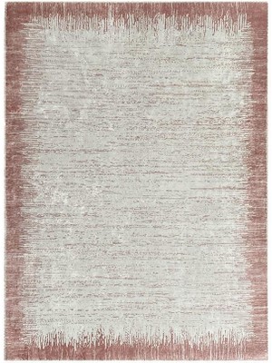 Carpettex Modern Abstrak Yağmur Bordür Desenli Rose Beyaz Halı Kaymaz Yıkanabilir