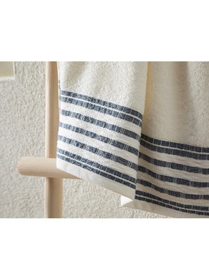 English Home Aqua Line Pamuklu Banyo Havlusu 70 x 140 cm Ekru-Lacivert