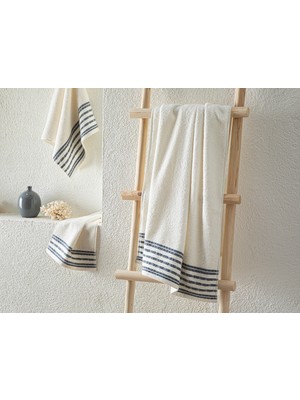 English Home Aqua Line Pamuklu Banyo Havlusu 70 x 140 cm Ekru-Lacivert