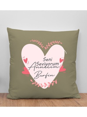 Bk Gift Kişiye Özel Isimli Anneler Günü Tasarımlı Haki Kırlent Yastık, Anneye Hediye, Ev Dekorasyonu, Anneler Günü Hediyesi-10