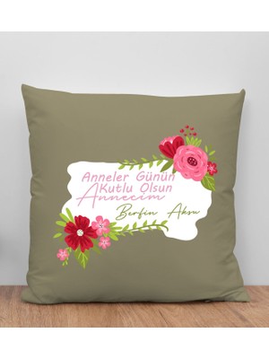 Bk Gift Kişiye Özel Isimli Anneler Günü Tasarımlı Haki Kırlent Yastık, Anneye Hediye, Ev Dekorasyonu, Anneler Günü Hediyesi-6