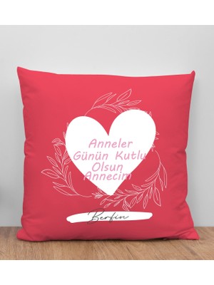 Bk Gift Kişiye Özel Isimli Anneler Günü Tasarımlı Kırmızı Kırlent Yastık, Anneye Hediye, Ev Dekorasyonu, Anneler Günü Hediyesi-2