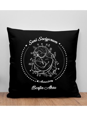 Bk Gift Kişiye Özel Isimli Anneler Günü Tasarımlı Siyah Kırlent Yastık, Anneye Hediye, Ev Dekorasyonu, Anneler Günü Hediyesi-8