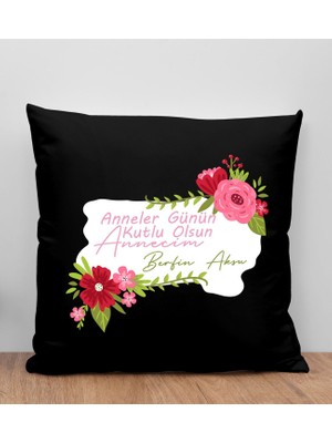 Bk Gift Kişiye Özel Isimli Anneler Günü Tasarımlı Siyah Kırlent Yastık, Anneye Hediye, Ev Dekorasyonu, Anneler Günü Hediyesi-6