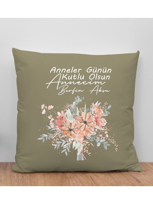 Bk Gift Kişiye Özel Isimli Anneler Günü Tasarımlı Haki Kırlent Yastık, Anneye Hediye, Ev Dekorasyonu, Anneler Günü Hediyesi-9