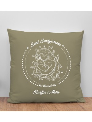 Bk Gift Kişiye Özel Isimli Anneler Günü Tasarımlı Haki Kırlent Yastık, Anneye Hediye, Ev Dekorasyonu, Anneler Günü Hediyesi-8