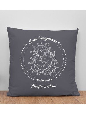 Bk Gift Kişiye Özel Isimli Anneler Günü Tasarımlı Antrasit Kırlent Yastık, Anneye Hediye, Ev Dekorasyonu, Anneler Günü Hediyesi-8