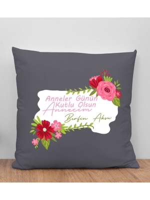 Bk Gift Kişiye Özel Isimli Anneler Günü Tasarımlı Antrasit Kırlent Yastık, Anneye Hediye, Ev Dekorasyonu, Anneler Günü Hediyesi-6