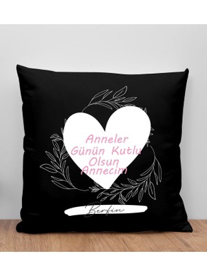 Bk Gift Kişiye Özel Isimli Anneler Günü Tasarımlı Siyah Kırlent Yastık, Anneye Hediye, Ev Dekorasyonu, Anneler Günü Hediyesi-2