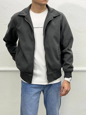 Growing Star Erkek Dar Kesim Fermuarlı Ribanalı Kaşe Mont -Füme