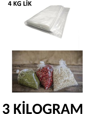 Arma Naksan Dört kg Lik Şeffaf Naylon Torba Bakliyat  Poşeti 28CM x 42CM- 3 kg