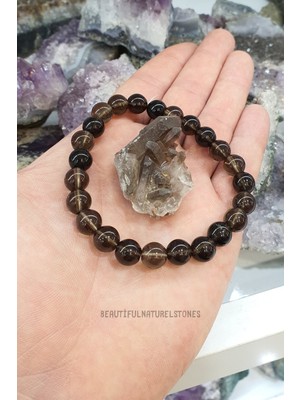 NehirTaş Sertifikalı   Dumanlı Kuvars Doğal Taş Bileklik 8 mm ( Dumanlı Kuvars Taş )