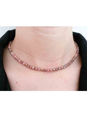 NehirTaş Sertifikalı   Rodonit Kolye 4 mm Faset Kesim