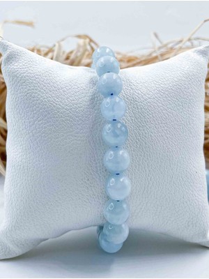 NehirTaş Sertifikalı   Akuamarin Doğal Taş Bileklik 8 mm