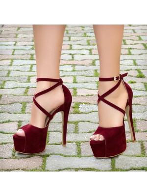Stella Pendenza Önü Açık Çapraz Bantlı 16 cm Platform Topuklu Kadın Ayakkabı