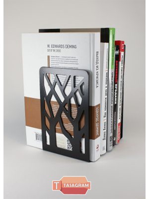 Tasagram Ağaç Desenli Metal Kitap Desteği - Kitap Tutucu - Ev ve Ofis Dekoratif Aksesuar 2'li Set Siyah