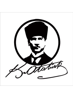 2Mak Sticker Mustafa Kemal Atatürk Portre ve Imza Sticker