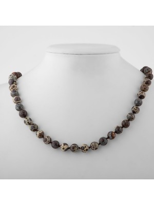 Safnaturel Meksika Jasper 8 mm Düğümlü Doğal Taş Kolye