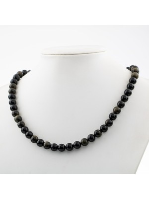 Safnaturel Golden Obsidyen 8 mm Dizi Doğal Taş Kolye