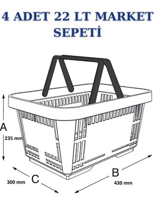 İstanbul Manken 2 Adet 22 Litre Market Sepeti, Alışveriş Sepeti, Saplı Market Sepeti