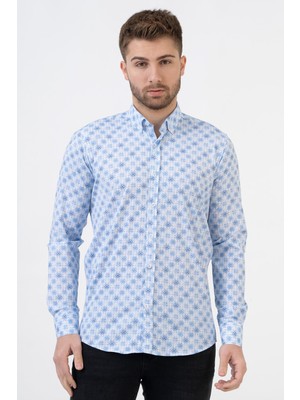 White Stone Barcelona G2311 Pamuklu Likralı Regular Fit Gömlek Desenli