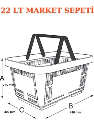 İstanbul Manken 3 Adet 22 Litre Market Sepeti, Alışveriş Sepeti, Saplı Market Sepeti