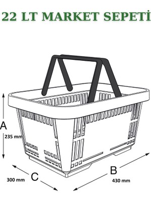 İstanbul Manken 2 Adet 22 Litre Market Sepeti, Alışveriş Sepeti, Saplı Market Sepeti