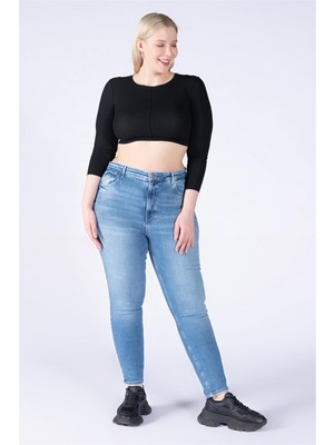 Büyük Beden Mavi Yüksek Bel Skinny Jeans