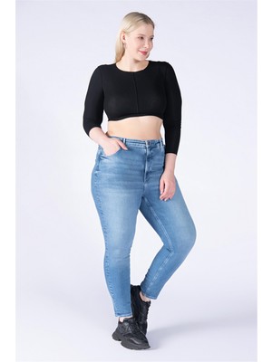 Büyük Beden Mavi Yüksek Bel Skinny Jeans