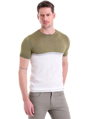 Hatemoğlu Olive Slim Fit Desenli Bisiklet Yaka Tişört