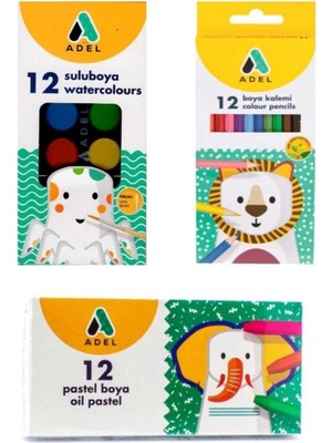 Adel 12LI Pastel Boya  Kuru Boya  Sulu Boya Seti
