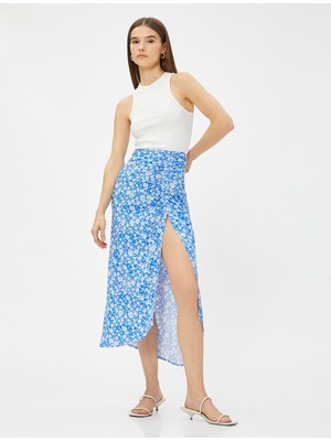 Koton Midi Etek Çiçekli Yırtmaçlı Ecovero® Viscose