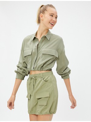 Koton Paraşüt Etek Mini Beli Bağcıklı Cepli Stoperli