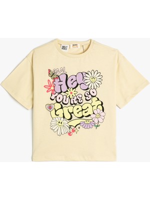 Koton Crop Tişört Çiçekli Kısa Kollu Bisiklet Yaka Pamuklu