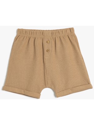 Koton Şort Pamuklu Beli Lastikli Düğme Detaylı Dokulu