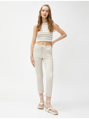 Koton Beli Bağcıklı Pantolon Dar Paça Rahat Kesim Dokulu