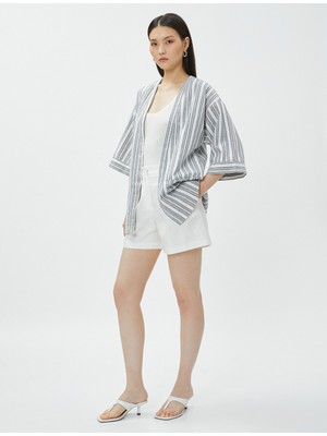 Koton Oversize Keten Kimono Cepli Kısa Kollu