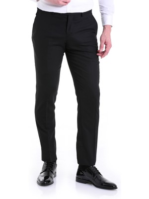Saykı Siyah Düz Slim Fit Yandan Cep Kumaş Pantolon
