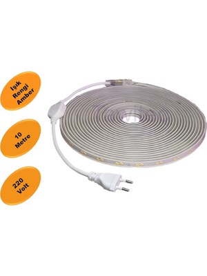 Tawitec Hortum Şerit LED 220 Volt  Su Geçirmez Fiş Dahil Metrede 68 LED 5730 Amber 10 Metre