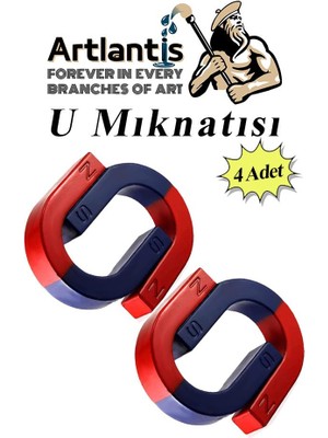 Artlantis U Mıknatısı Deney Malzemesi 4 Adet Okul Projeleri Için U Şekilli At Nalı Mıknatıs Kırmızı Mavi Boyalı