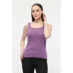 Kadın U Yaka Sıfır Kol Regular Fit Basic Geniş Askılı Tişört Mor