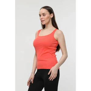 Kadın U Yaka Sıfır Kol Regular Fit Basic Geniş Askılı Tişört Nar Çiçeği