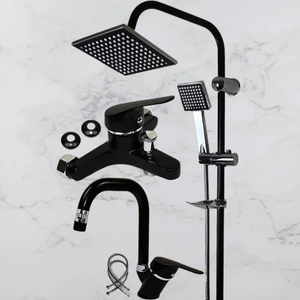 Siyah Banyo Lavabo Bataryası ve Robot Duş Seti Siyah Banyo Seti Armatür Musluk Batarya Duş Musluk