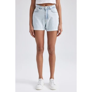 Mom Fit Yüksek Bel Katlamalı Paça Jean %100 Pamuk Şort A2624AX23SM