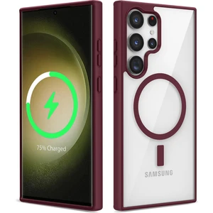 Case 4U Samsung Galaxy S22 Ultra Kılıf Kamera Çıkıntılı Magsafe Wireless Şarj Özellikli Ege Kapak Koyu Kırmızı