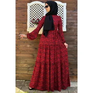 Rabia Şamlı Asil Kırmızı Çiçekli Elbise