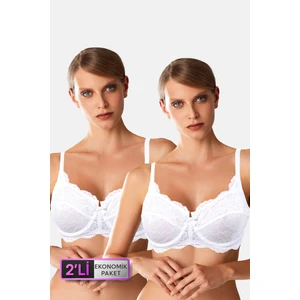 Pierre Cardin 2'li Ekonomik Paket Ekru 7023 Balenli Minimizer Dantelli Büyük Beden Desteksiz Sütyen Set