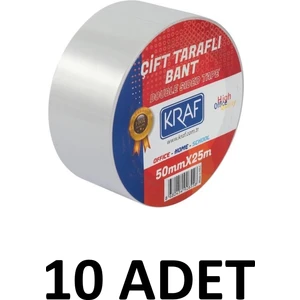 10 Adet 50 mm x 25 Metre Çift Taraflı Bant