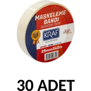 30 Adet Maskeleme Bandı 25 mm x 40 Metre Kağıt  Bant