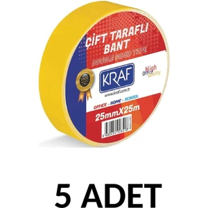 5 Adet 25 mm x 25 Metre Çift Taraflı Bant